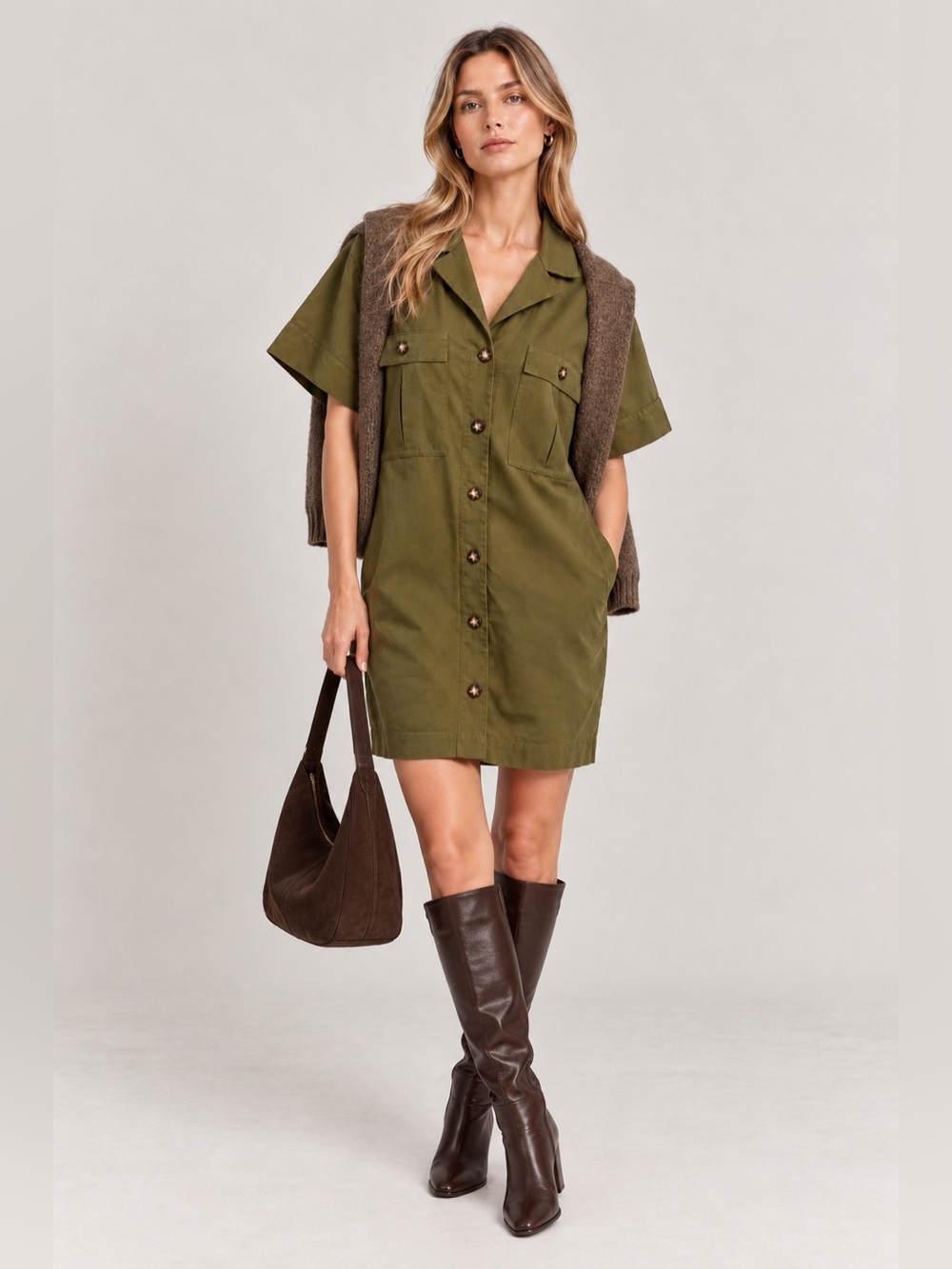 Faherty Palos Verdes Cotton Linen Utility Shirt Dress Olive